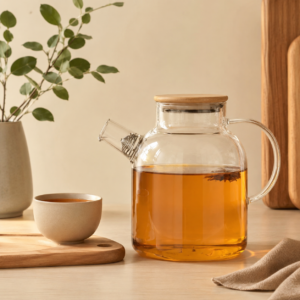 Jarra de Vidrio con Infusor y Tapa de Bambú – 1.3 L