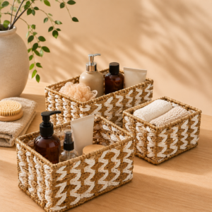 Set de 3 Canastas de Mimbre con Blanco